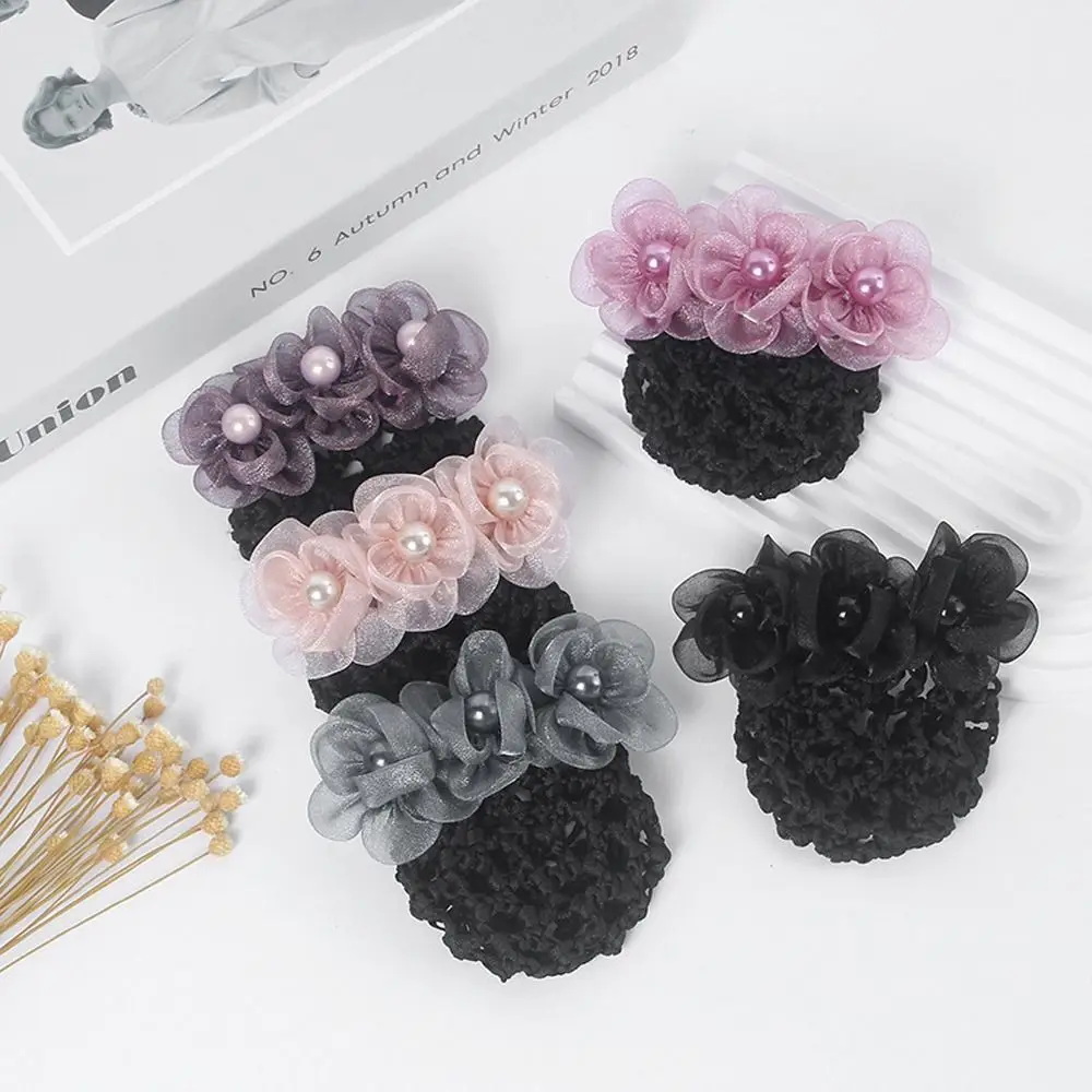 Bowknot Hair Bun Cover Mesh Hair Net Ponytail Clip Lace Flower Hair Net Hairgrips Cover Net Women Spring Clips Korean Bun Snood