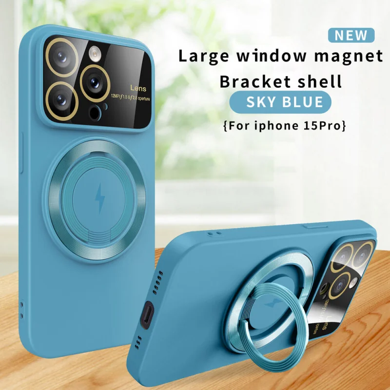 Large Window Full Camera Lens Protection Phone Case For iPhone 14 15 Plus 11 12 13 Pro Max Ring Bracket Magnetic Seismic Cover