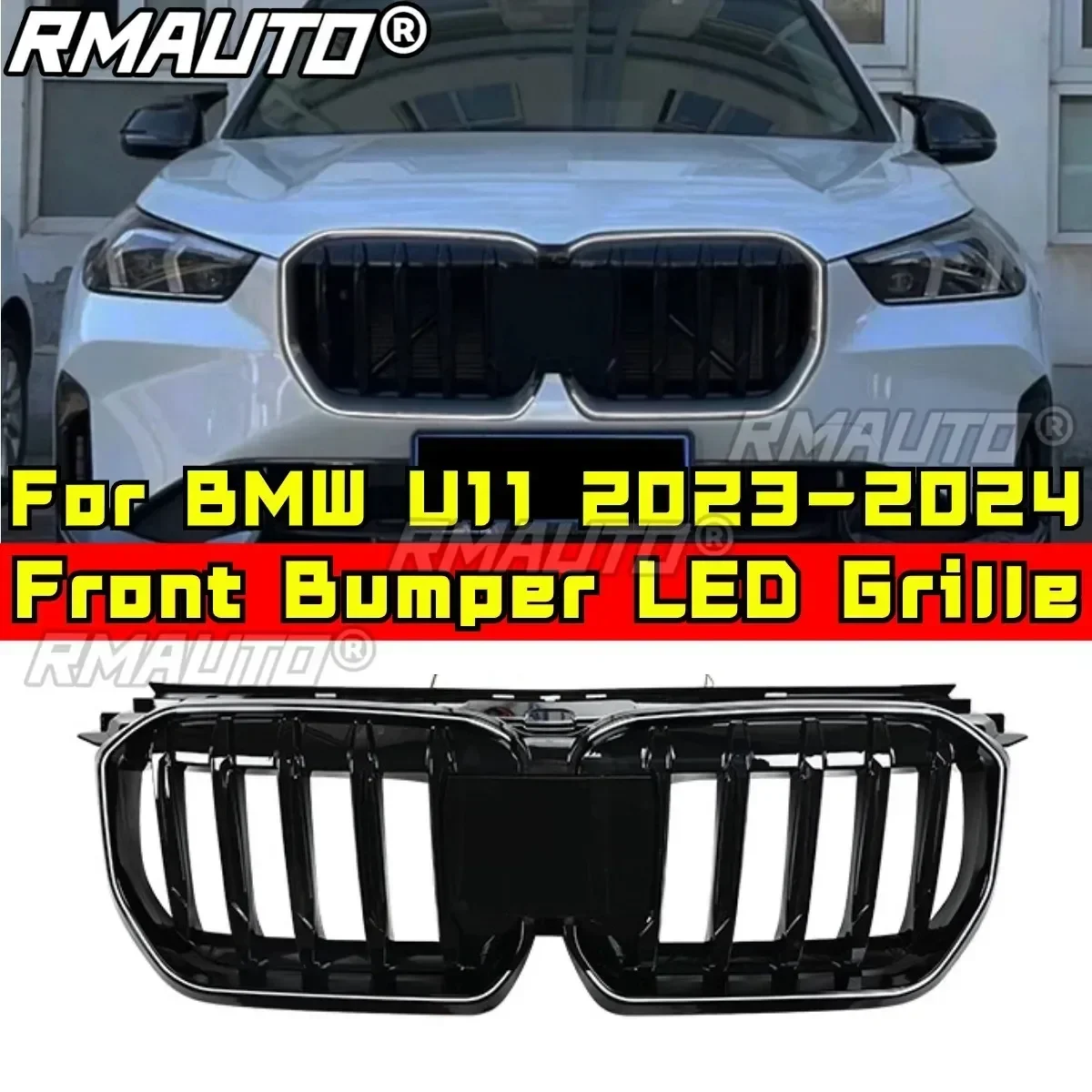 Rejilla delantera LED para radiador de coche, pieza de modificación de parrilla de carreras para BMW X1 U11 2023-2024