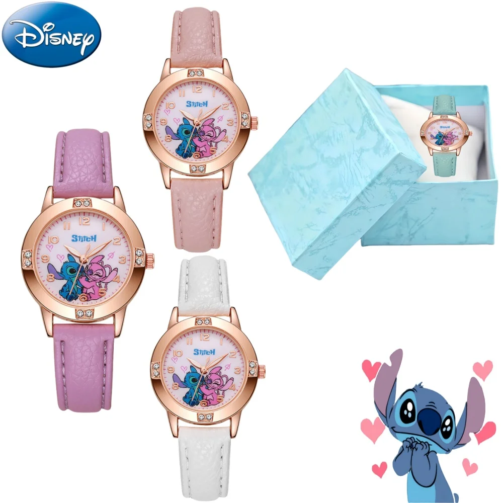 kawaii Stitch Children's Watches Kids Boys Girls Cute Cartoon Stith Imitation Diamond Wristwatch Belt Student Quartz Watch Gift