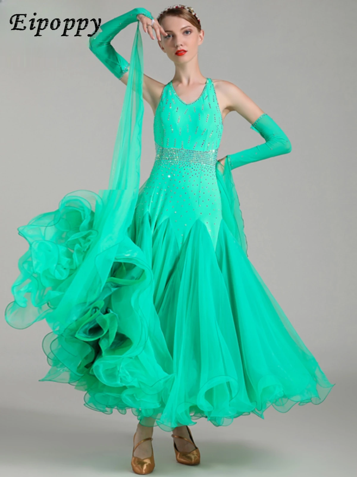 ชุดเต้นรำชุดเดรสเต้นรำทันสมัยชุดเต้นรำบอลรูมสีฟลูออเรสเซนต์