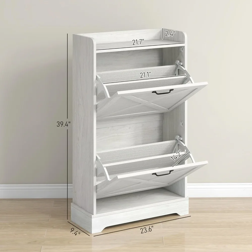 خزانة تخزين الأحذية على طراز المزرعة مع درجين وأرفف قابلة للتعديل لـ 8 أزواج من الأحذية #3