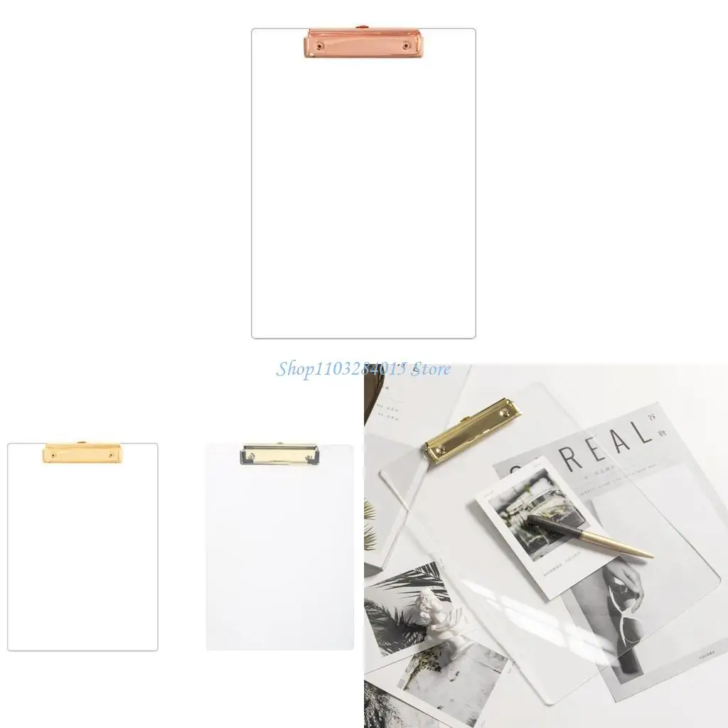 

R6FF Acrylic Clipboard Clear Clipboard File Holder Low Profile Clip Hold 30 Sheets