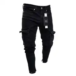 Jeans multipoches pour hommes, pantalon Denim décontracté, vêtements de travail de rue, Hip Hop Slim, pantalon Cargo extensible