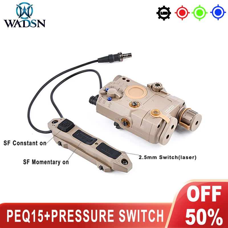 

WADSN AN/PEQ15 Red Green Blue Dot Laser Scout Sight Tactical Weapon Flashlight Hunting Rifle Airsoft 20mm Rail Pressure Switch