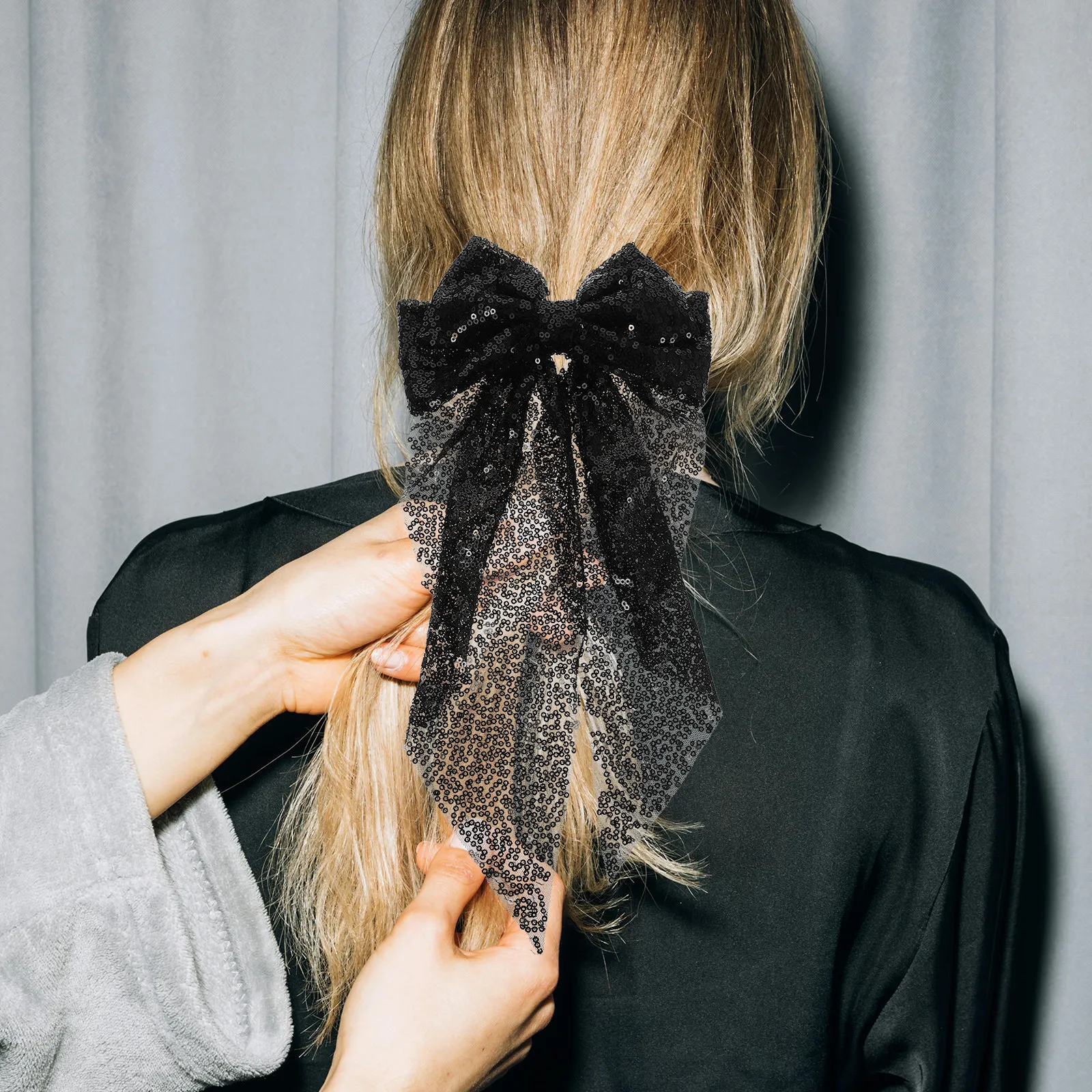 

Oversized Sequin Bow Hair Clip Large Sparkling Hair Accessory for High Ponytail Fancy Stylish Decorative Pin for Women