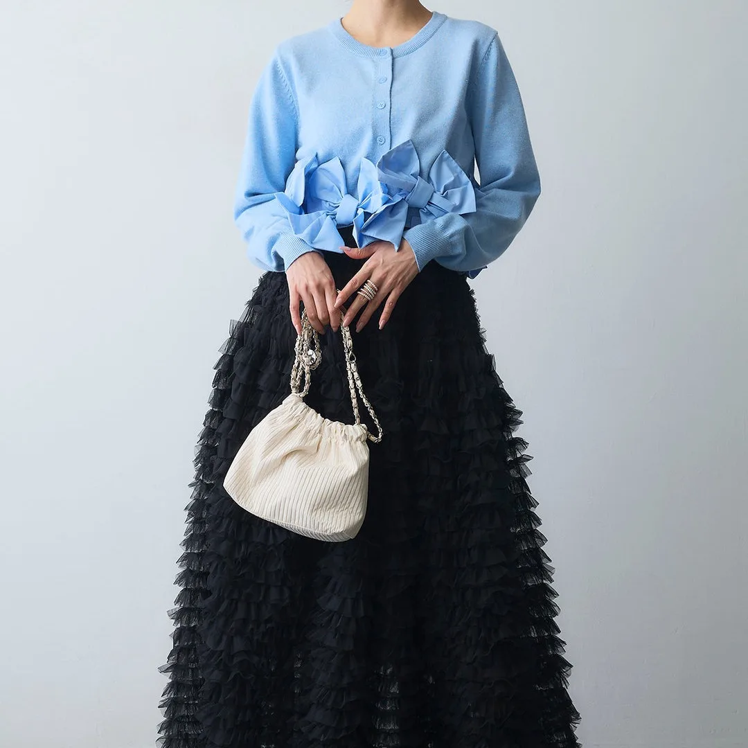 Autumn Winter New Style Sparkling Silver Thread  Knot Heavy Work Mesh Half Length Skirt Cardigan Fashionable Women's...