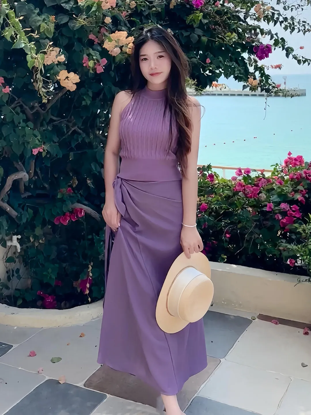 

Unique Knitted Top And Half Skirt Two-Piece Set Summer New Purple Series Complete Outfit Elegant Style Polyester Fiber Slim Fit