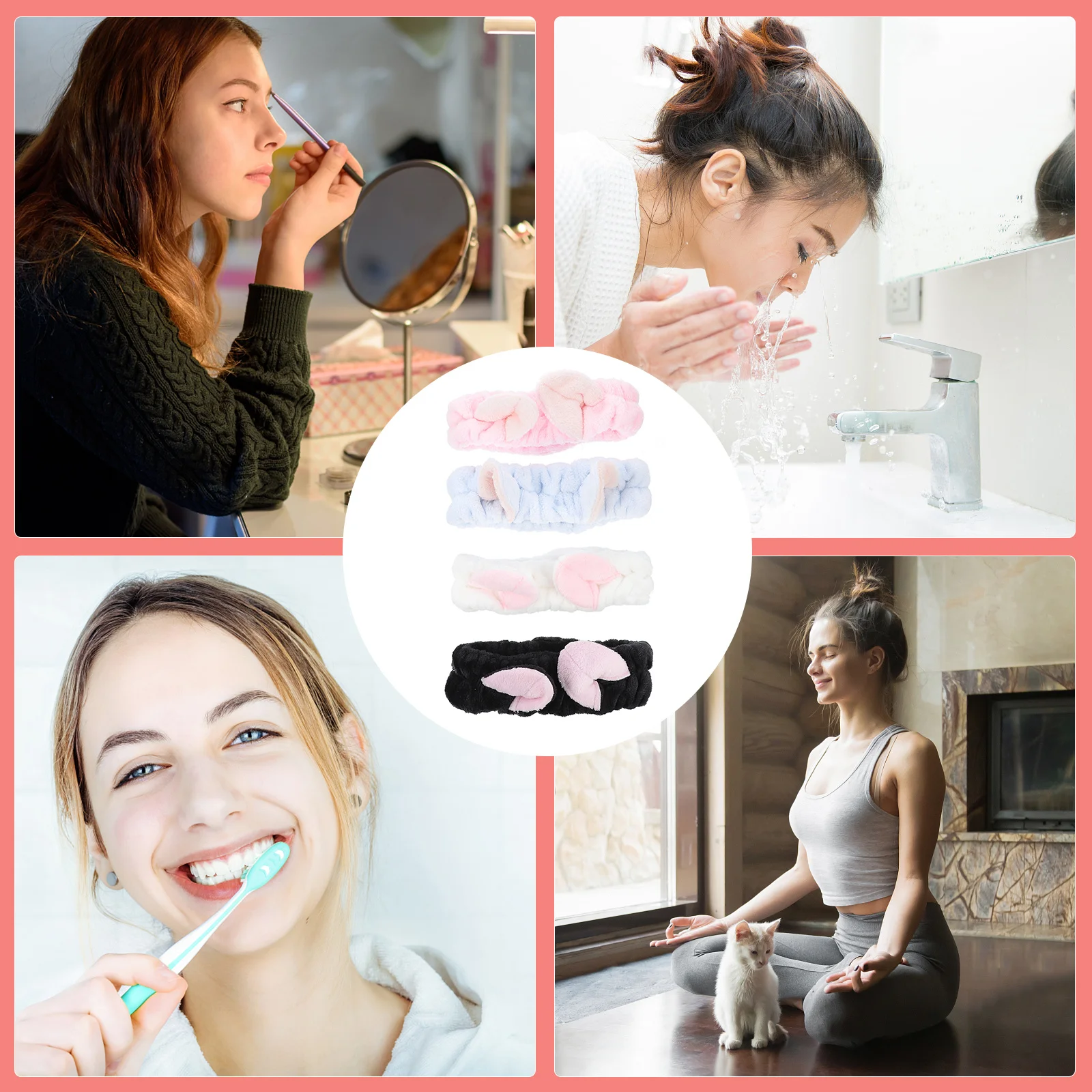 

4Pcs Makeup Headbands Elastic Animal Ears Hair Bands for Face Washing Makeup Spa Shower Hairband Car Ears Elastic Hairband