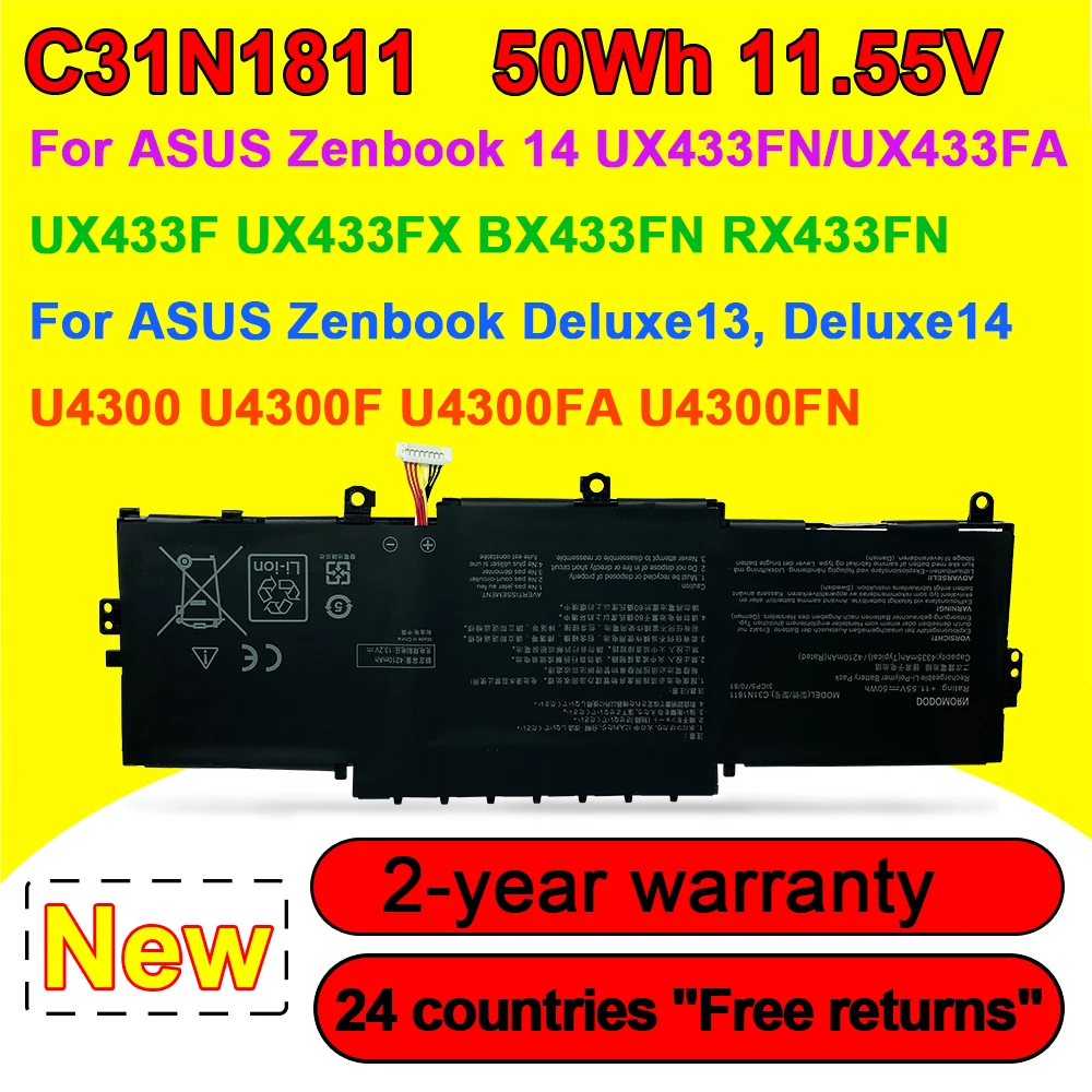 

C31N1811 Laptop Battery For ASUS ZenBook 14 UX433F UX433FN UX433FA UX433FX BX433FN RX433FN for Deluxe13/Deluxe14 11.55V 50Wh