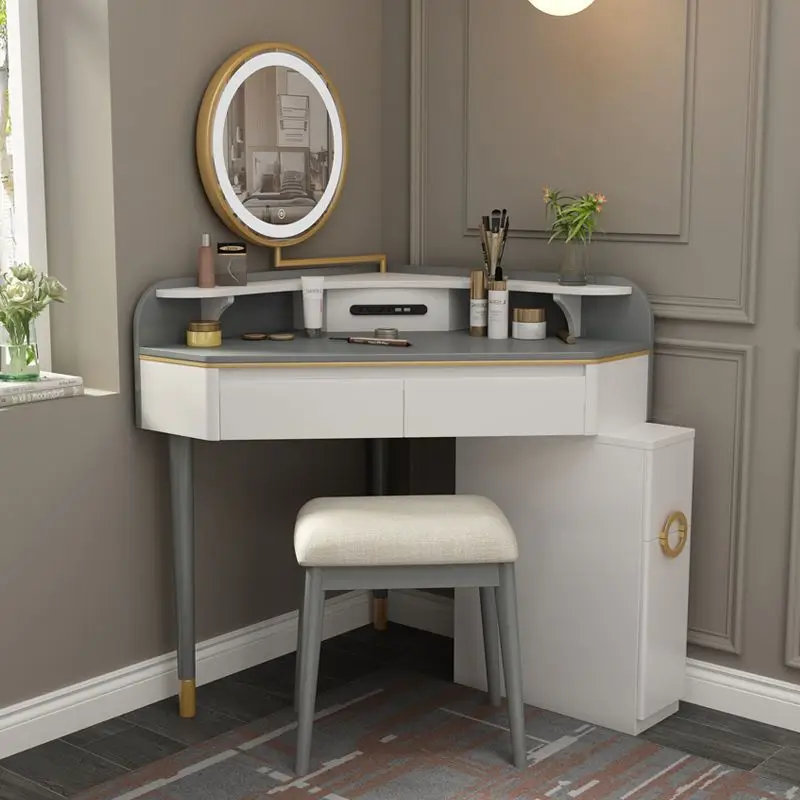 

Dresser corner bedroom small-sized makeup table online celebrity mini luxury triangle corner dressing table with lamp mirror