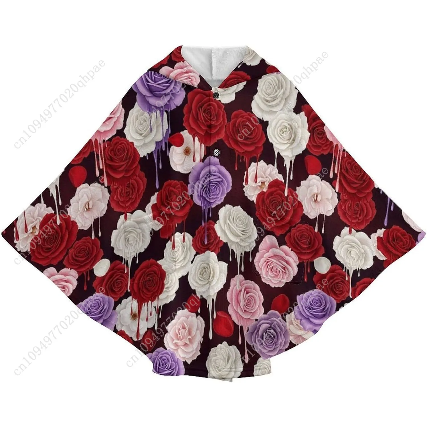 Gezellige flanellen deken trui, rozenpatroon druipende verf oversized hoodie met zakken voor kinderen en tieners