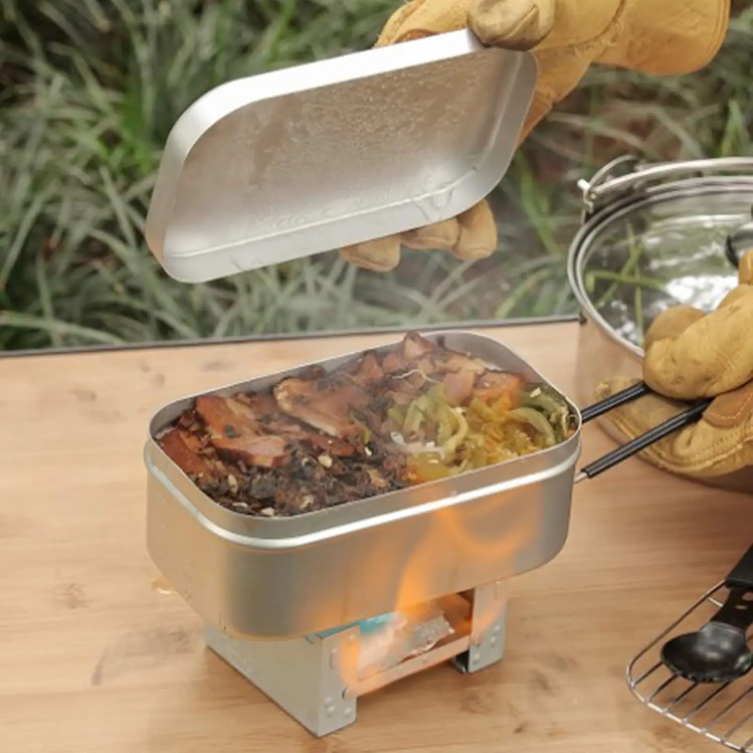 مقبض صندوق بينتو قابل للطي، حاوية غداء للبالغين، أدوات طهي للتخييم من الألومنيوم، صندوق غداء للنزهات والتخييم والمشي لمسافات طويلة