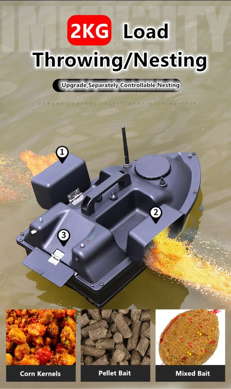 Intelligent 16 Point GPS Fishing Bait Boat 500M 2KG Loading GPS Position Fish Finder RC Fishing Boat 3 hoppers Nesting Cruise GP