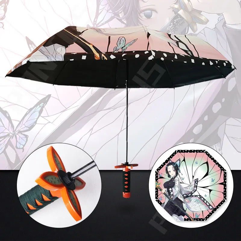 Slayer Sword Umbrella Anime Kimetsu No Yaiba Cosplay Prop Girls Anti-UV Waterproof Windproof Portable Foldable Travel Umbrella