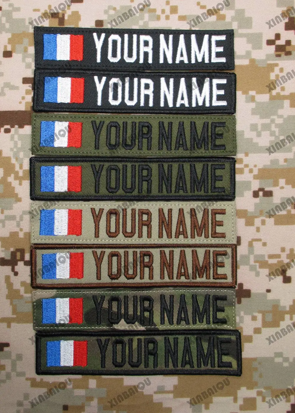 Haftowana naszywka na zamówienie Flaga Francji Niestandardowa nazwa na zamówienie Naszywka na taśmie Multicam Green ACU Black Tan