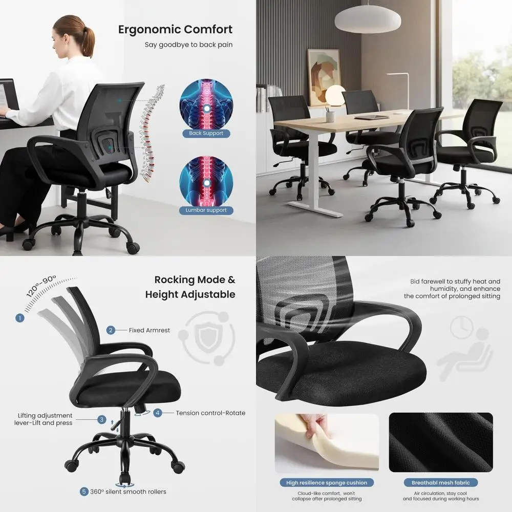 

Ergonomic Lumbar Support Desk Chair - Swivel, Adjustable Height, Fixed Armrests, Ideal for Home, Office, Gaming, 2-Pack Black