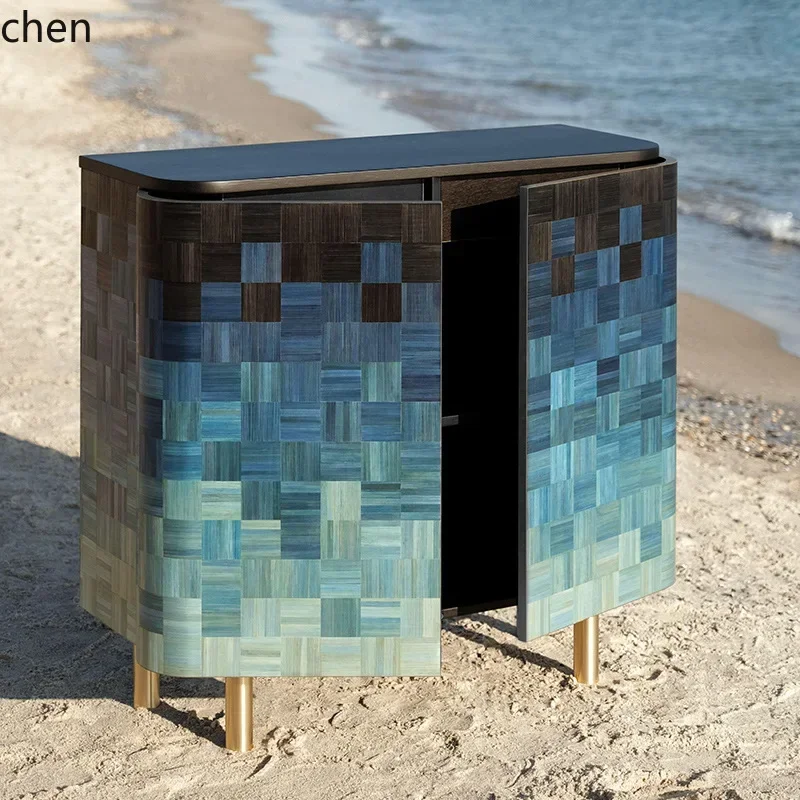 DSA  Entrance Cabinet Living Room Wall-Mounted  Wood Color-Block Drawer Storage Sideboard