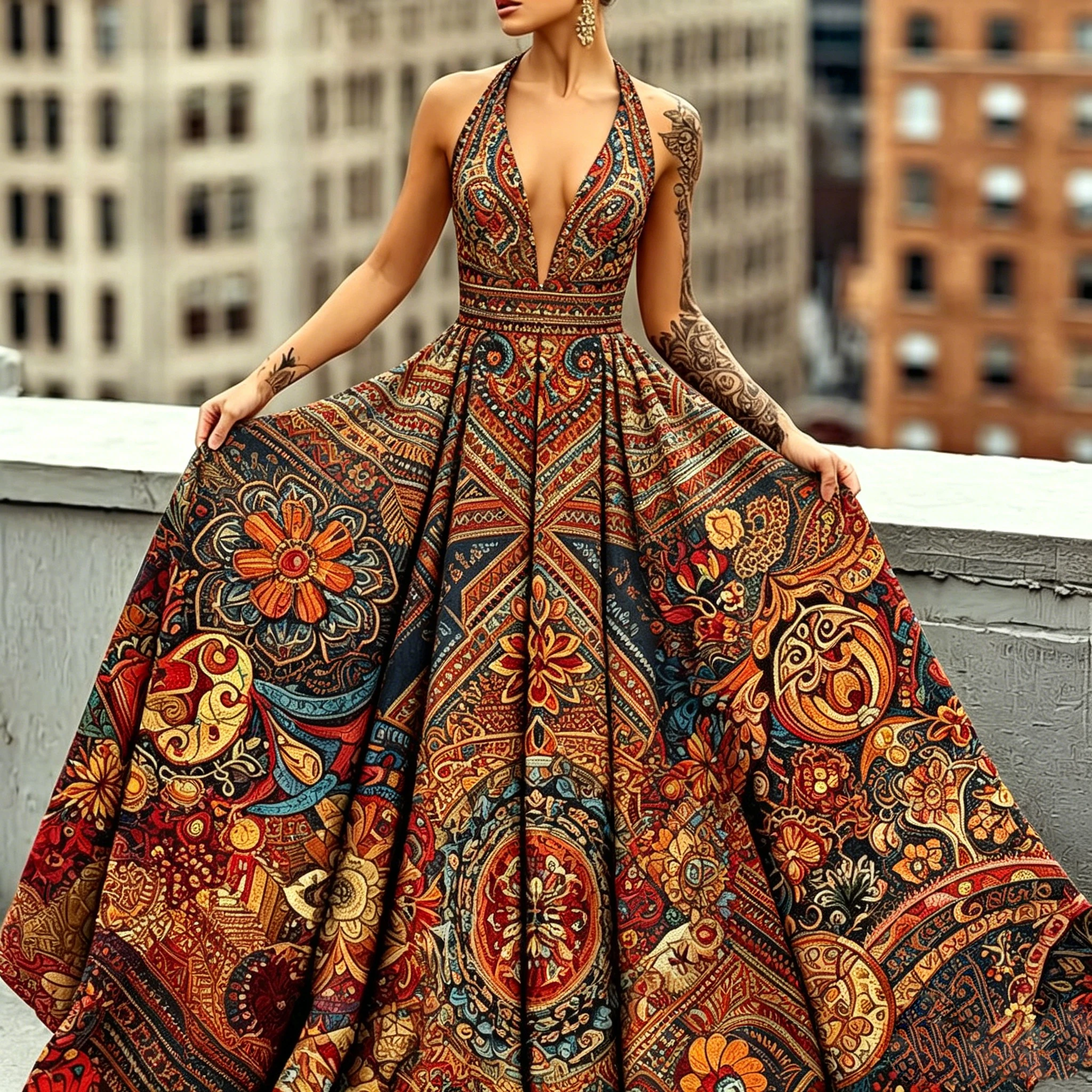 

Ornate Floral Tapestry Print Dress with Classic Chic Vintage Sleeveless A-Line Midi Dress for Formal Casual Occasions Dresses