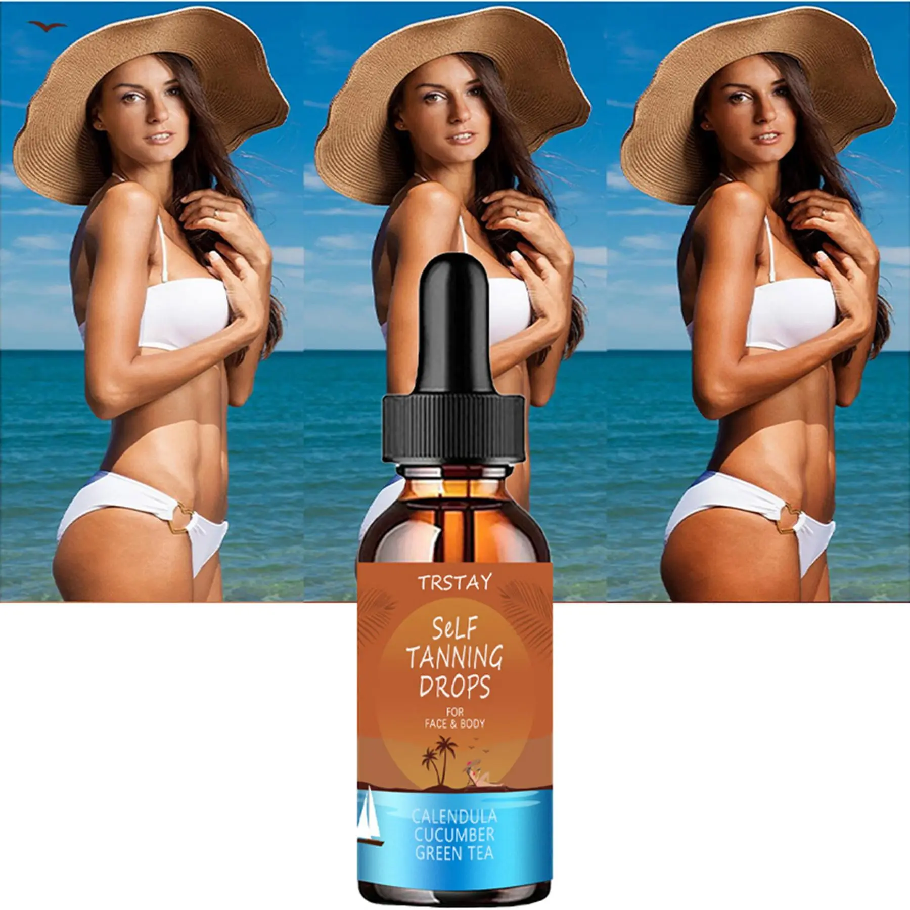 TRSTAY TANNING DROPS suitable for face and body cucumber green tea with calendula