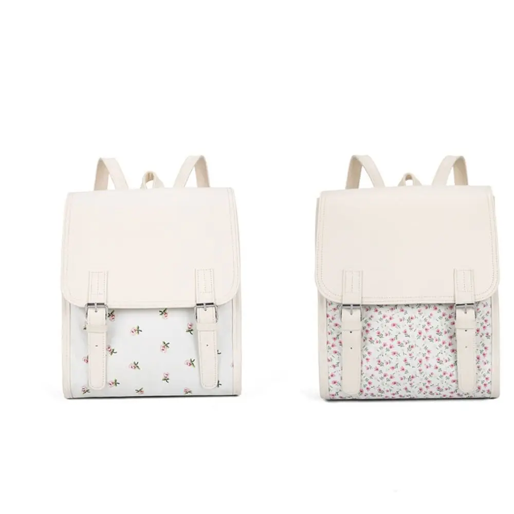 Borsa a mano Zaino con patta alla moda Borsa da scuola con flip in pelle PU estetica di grande capacità Zaino da scuola versatile con fiori quadrati