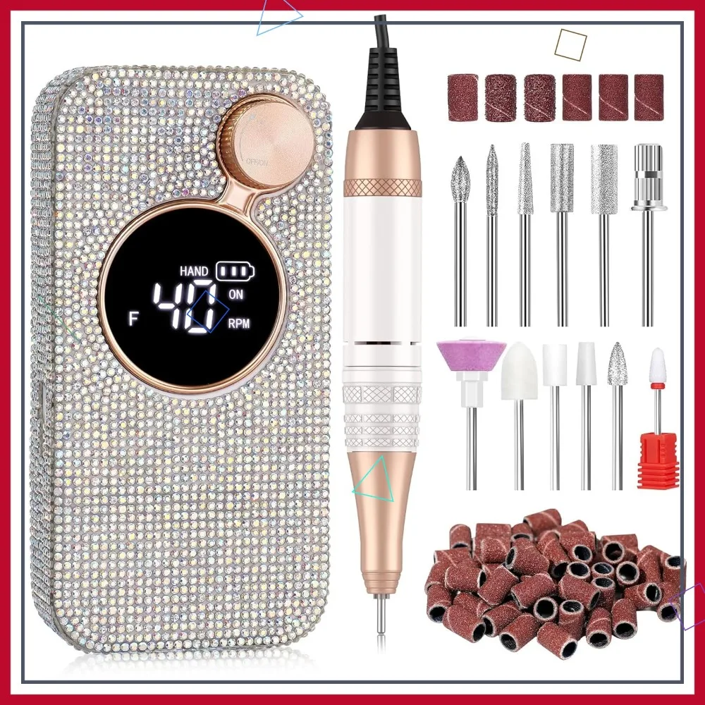 

Электрическая дрель для ногтей, 40000 об/мин, беспроводная, перезаряжаемая, с 12 насадками для акриловых ногтей, гель-лака, маникюра, набор для салона и домашнего использования