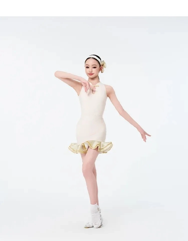 UK Latin Dance Wear Meisjes Kinderen Lente Zomer: Oosterse elegantie dansjurk, traditioneel oefenkostuum Lijndanskostuum