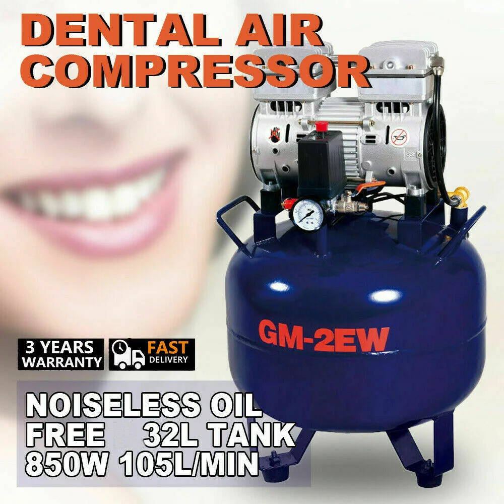 32L Portable Me-Dical Compressor,110V 850W Electric Den-Tal 8 Gallon Oil-Free Pump 58-64Db Quiet Pancake Air Compressor