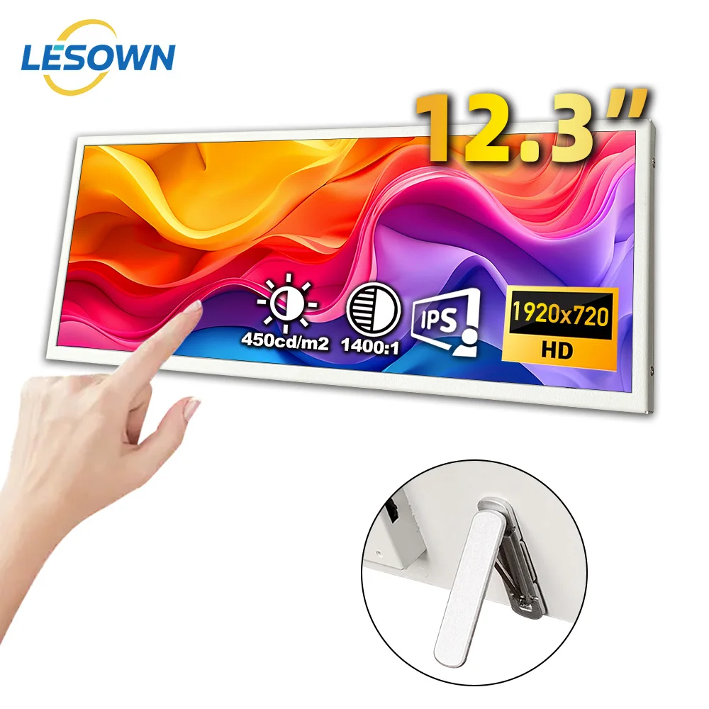 

LESOWN 12.3 Inch Ultra-Slim Portable Display 1920x720 IPS LCD Horizontal Bar Monitor for Laptop Gaming Consoles Travel-Friendly
