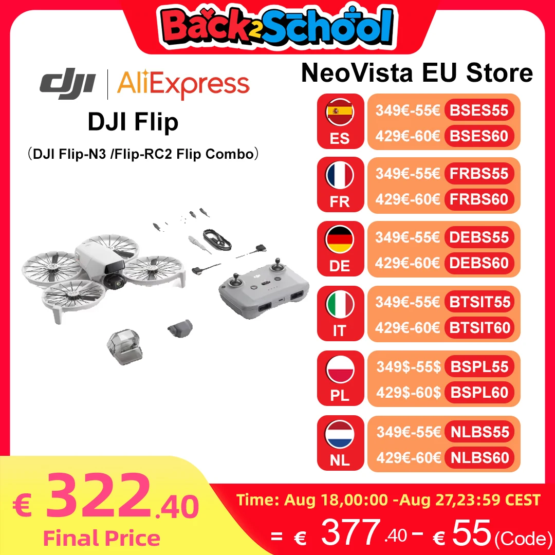 DJI Flip Camera Drone con fotocamera UHD 4K sotto 249g stabilizzazione cardanica a 3 assi 44000ft/13km trasmissione Video 100% originale