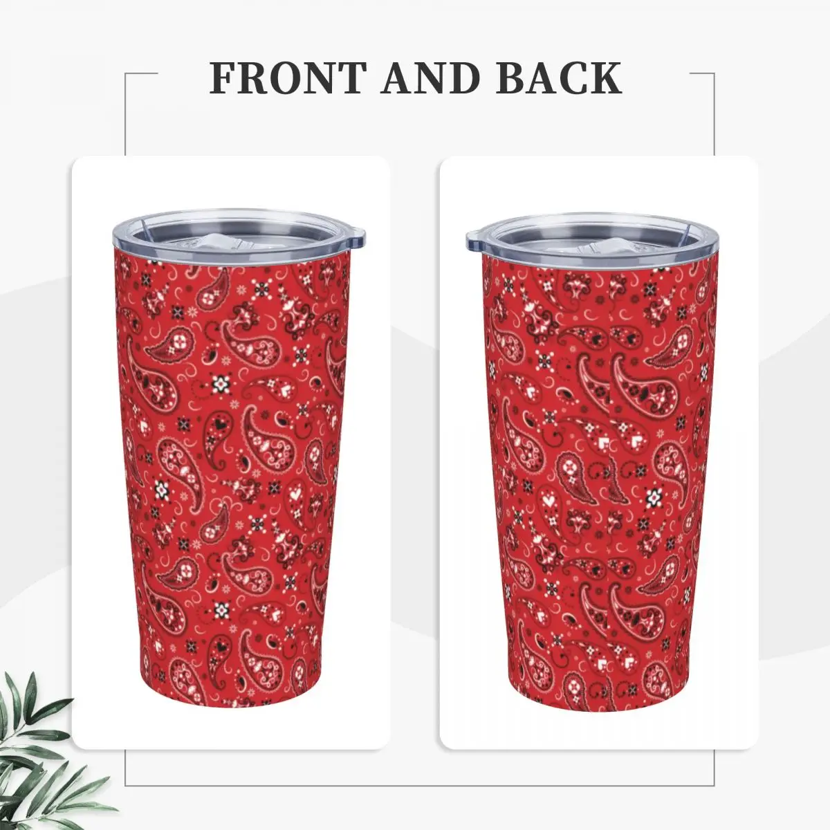 Red Paisley Print Stainless Steel Tumbler Vintage Floral Travelist Thermal Cups With Straws Car Mugs Cold Drink Water Bottle