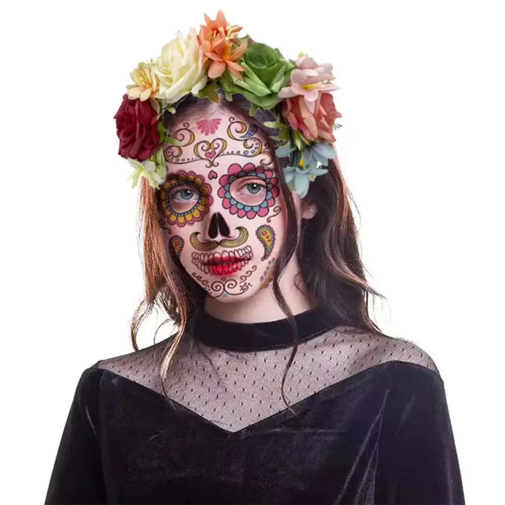 1pc Hot Halloween Rose Blume Krone Stirnband Mexikanische Blume Krone Boho Floral Regenbogen Haar Kopfschmuck für Party Kostüm Hochzeit – Detail 9