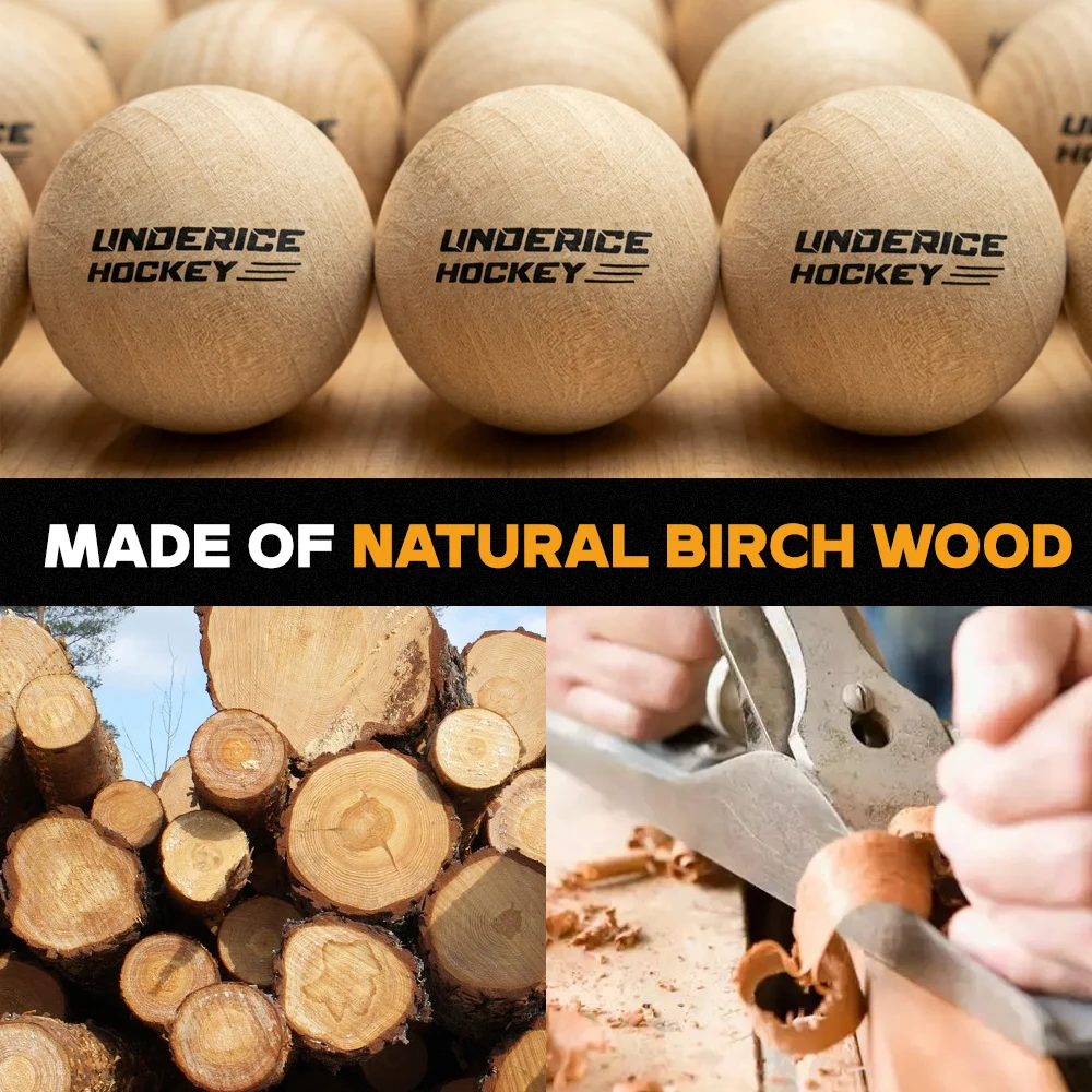 UICE 1개 아이스 하키 우드 볼 50mm 하드우드 무반발 플로어볼 훈련 장비 팀 하키 전문 훈련 볼