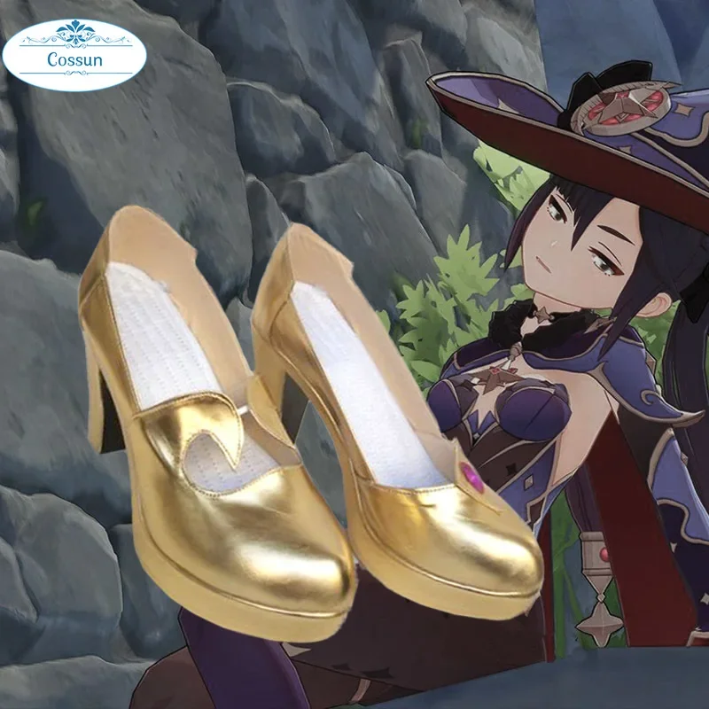 Cossun genshin impacto mondstadt mona halloween cosplay sapatos de salto alto para as mulheres novo 2020 jogo quente