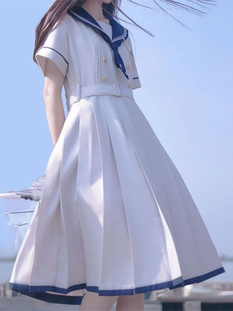 

2025 New Japanese Academic Style Sweet Women's Dress Sailor Collar Kawaii Vestidos Female Lolita Dresses Summer Cute Women's JK