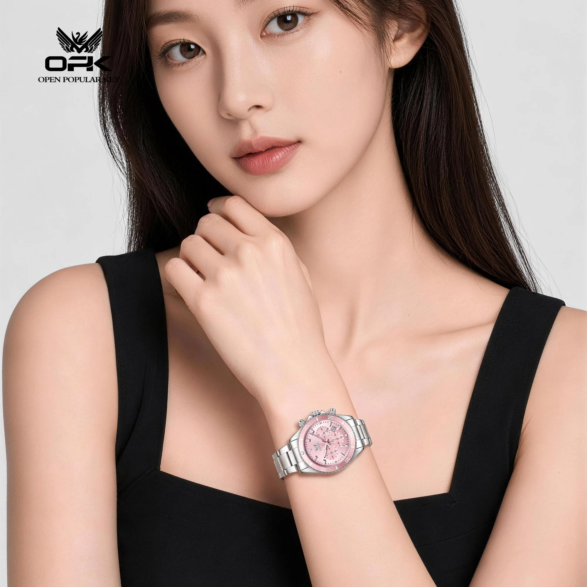 OPK 6115 Modern Elegance Watch For Women Round Dial Calendar Window HD Luminous Function 30m Waterproof Quartz Movement Watch
