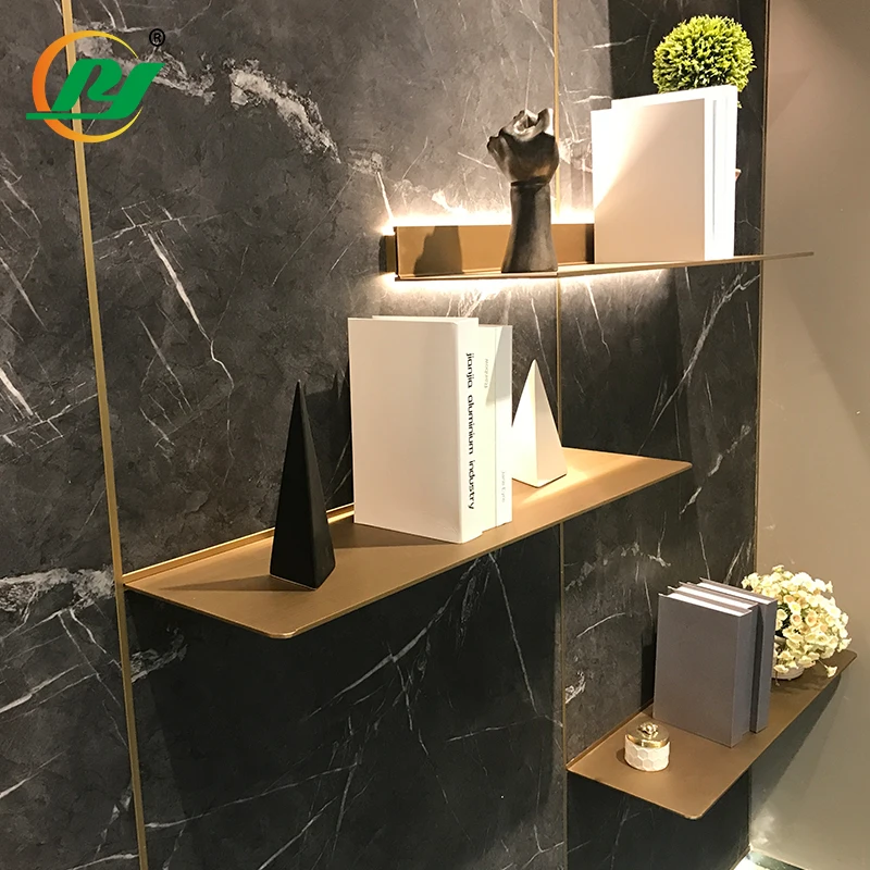 رف عرض أرفف عائمة من الألومنيوم على الحائط الحديث مع أضواء LED #5