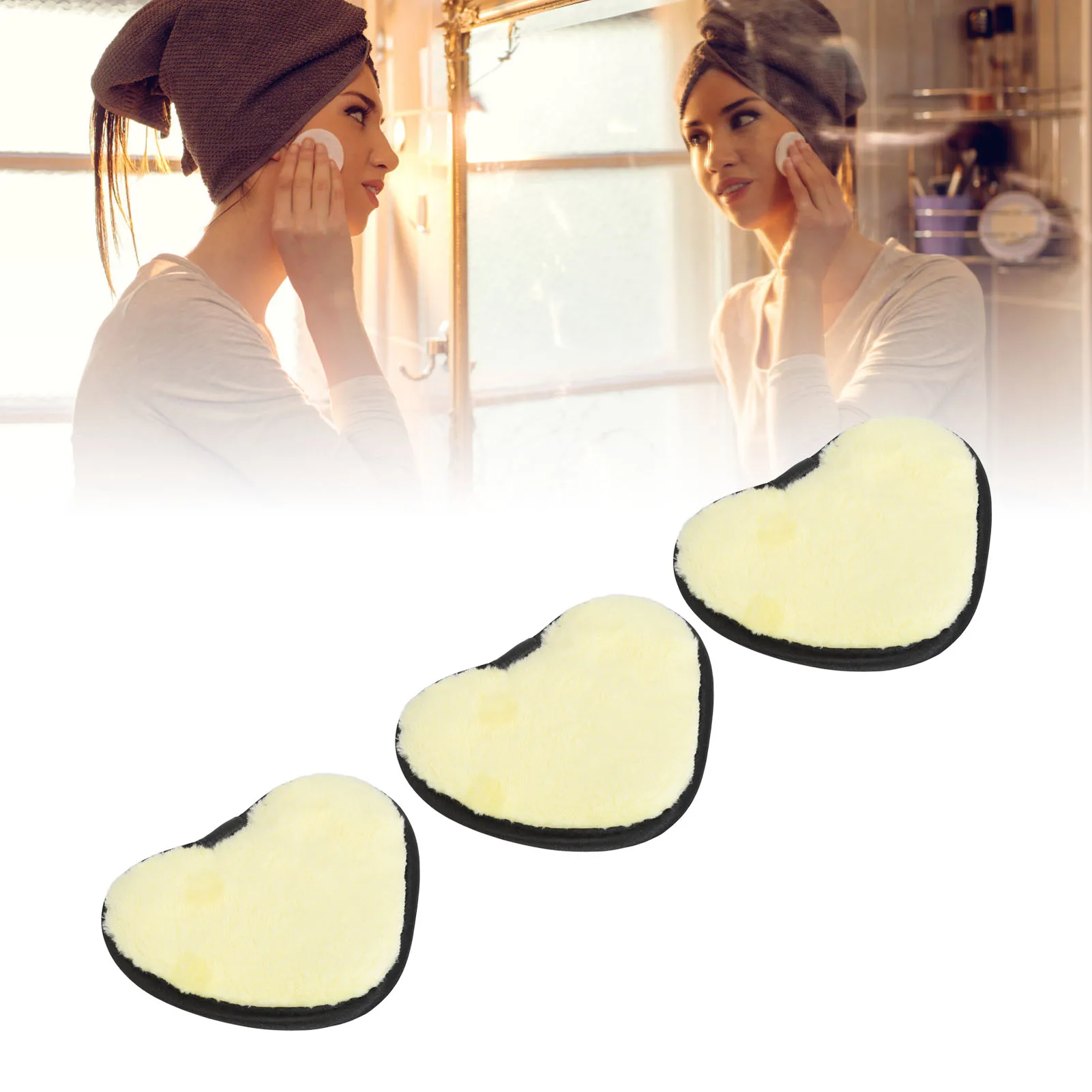 3Pcs Heart Shaped Facial Cleaning Pad Women Soft Washable Reusable Makeup Removal Face Cleaning Towel For Home Travel