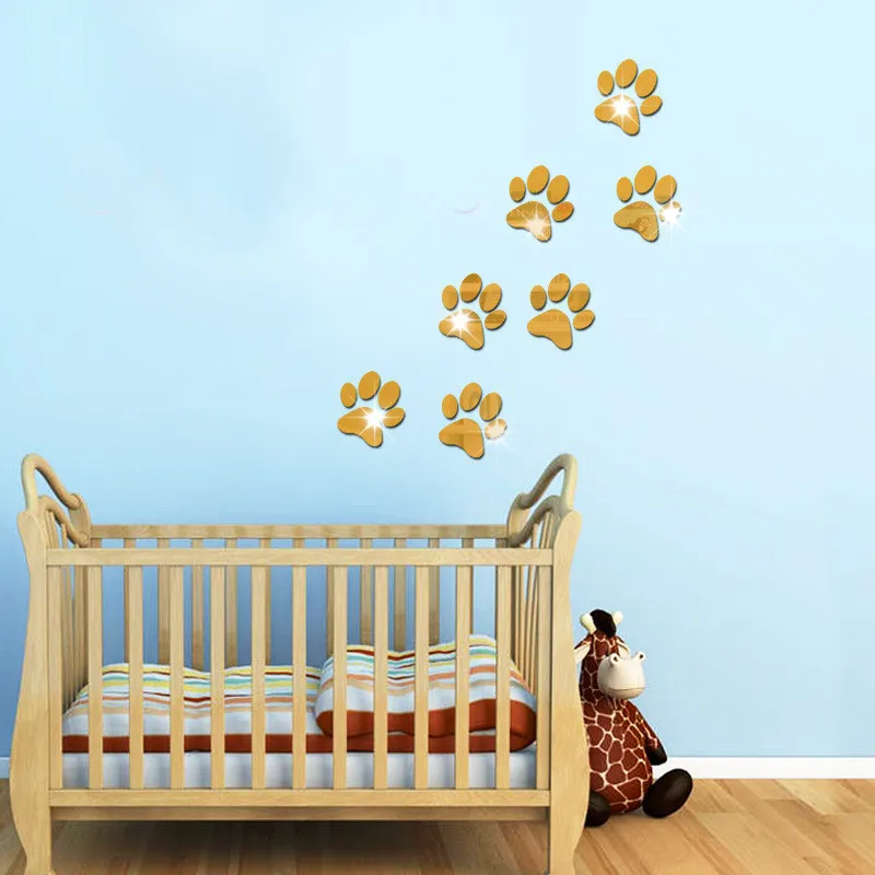 Creative DIY Cat Dog Claw Acrylic Stereo Wall Sticker 3D Crystal Footprint Pet Shop for Kids Children Room Kindergarten Bedroom
