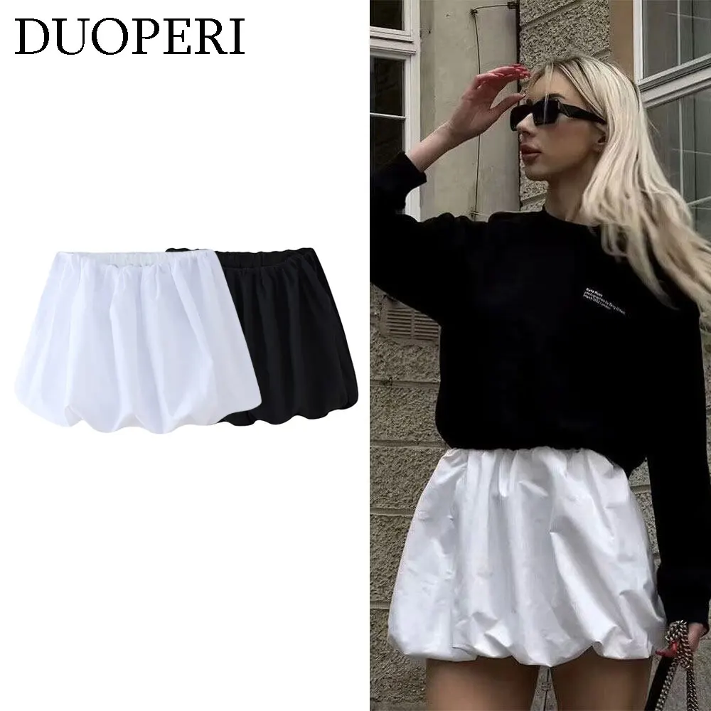 DUOPERI Women Fashion Solid Mini Balloon Skirt High Elastic Waist Female Chic Lady Casual Y2K Short Skirt