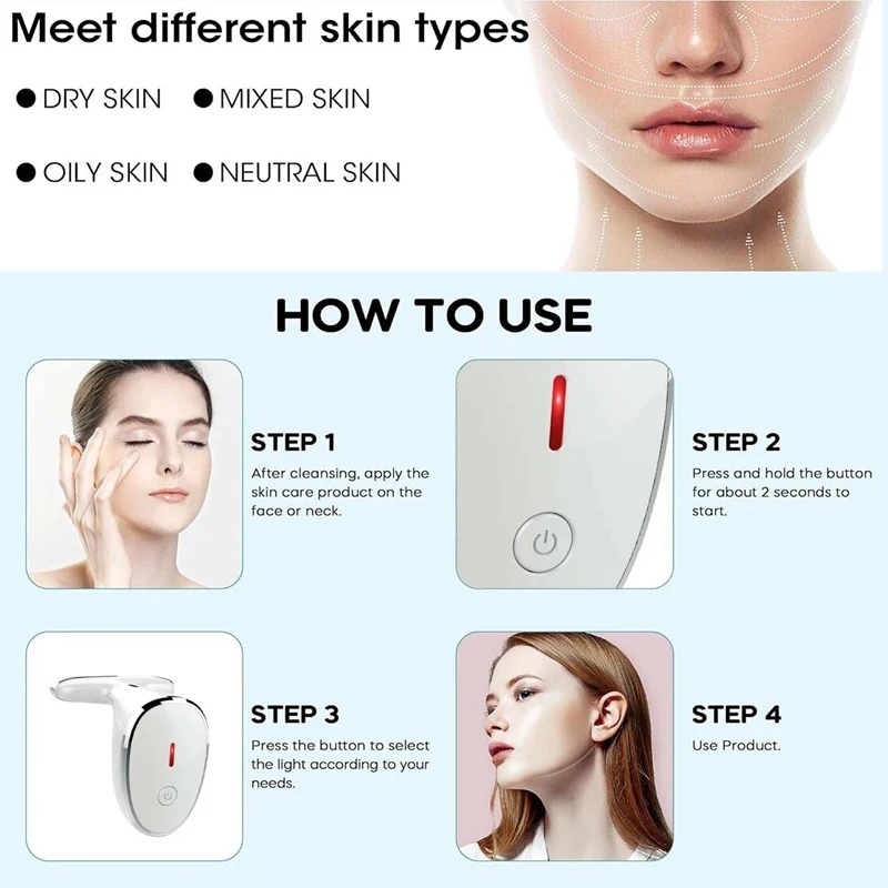 เครื่องนวดหน้าและลำคอหลายสี ช่วยลดเลือนริ้วรอย ยกกระชับผิว พร้อมการบำบัดด้วยแสงสีแดง ดูแลผิวด้วยไมโครเคอร์เรนท์ EMS