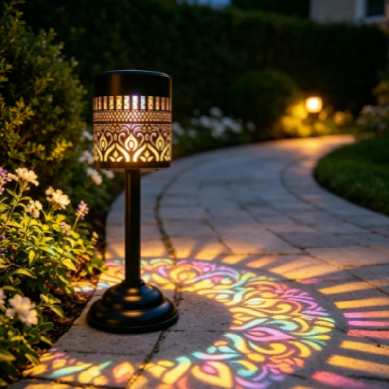 Solar Light Outdoor LED Projection Lamp Hollow Mandala with Detachable Stake Stand for Yard Lawn Patio Holiday Decoration