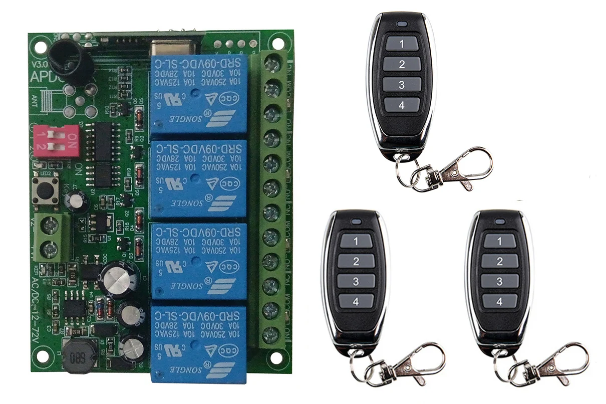 433MHz Universal Wireless Remote Control DC 12V 24V 4CH 10A Relay Receiver Module Switch Remote Control Gate Garage Opener