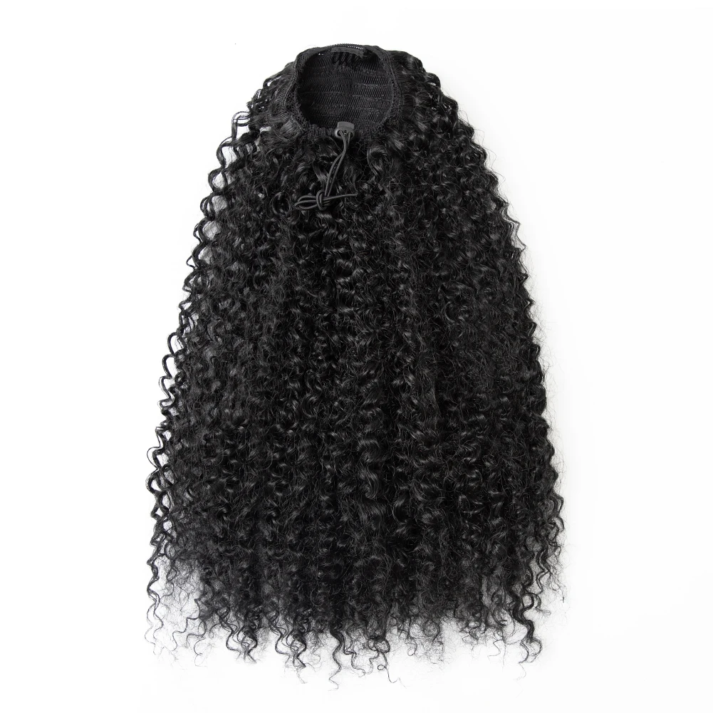 مجعد الاصطناعية الرباط ذيل حصان الأفرو مجعد الاصطناعية ذيل حصان الشعر اللون الطبيعي الاصطناعية ذيل حصان مقاومة للحرارة الشعر #4