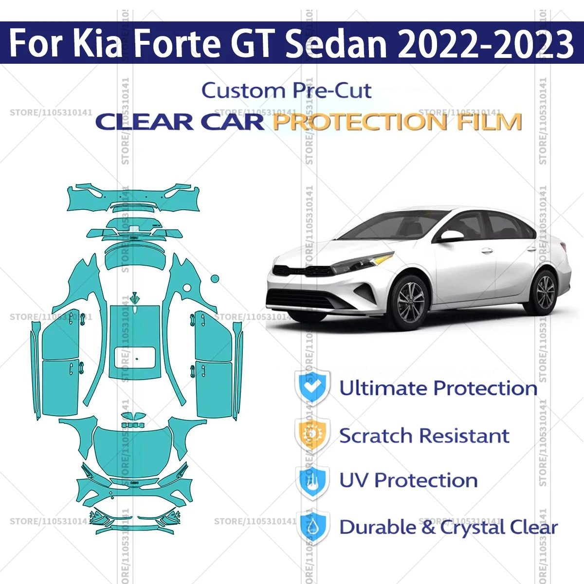 For Kia Forte GT Sedan 2022-2023 Pre-Cut Paint Protection Film PPF Transparent Car Film Professional Automotive PPF Full Vehicle