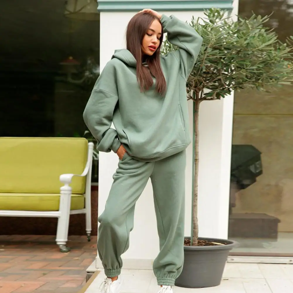 Winter Two Piece Sweatpants Set Oversized Hoodie Pants Women Tracksuit Autumn Trouser Suits Sweatshirt Solid Hoodie Sportswear