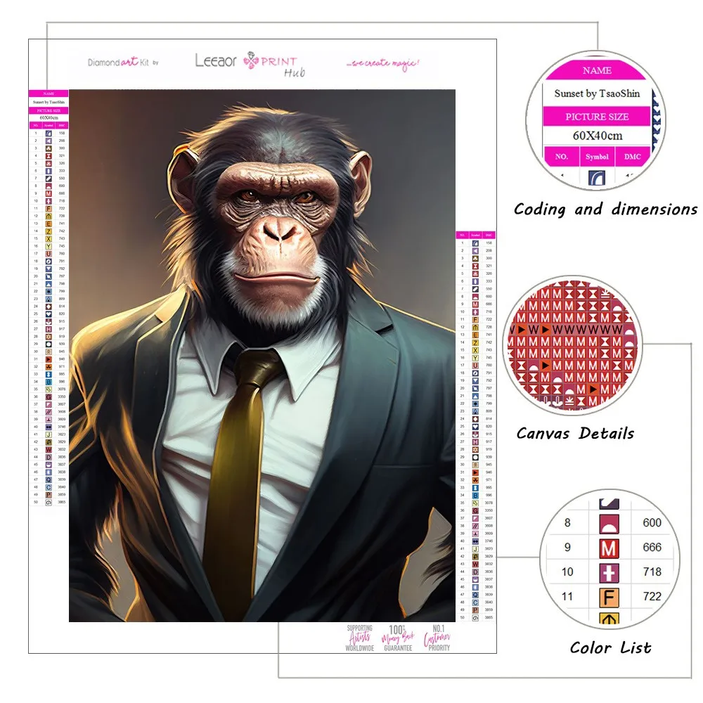 5D DIY Diamond Painting Suit Gorilla Animal Full Diamond Mosaic Embroidery Cross Stitch Set Living Room Home Art Wall Decor Gift