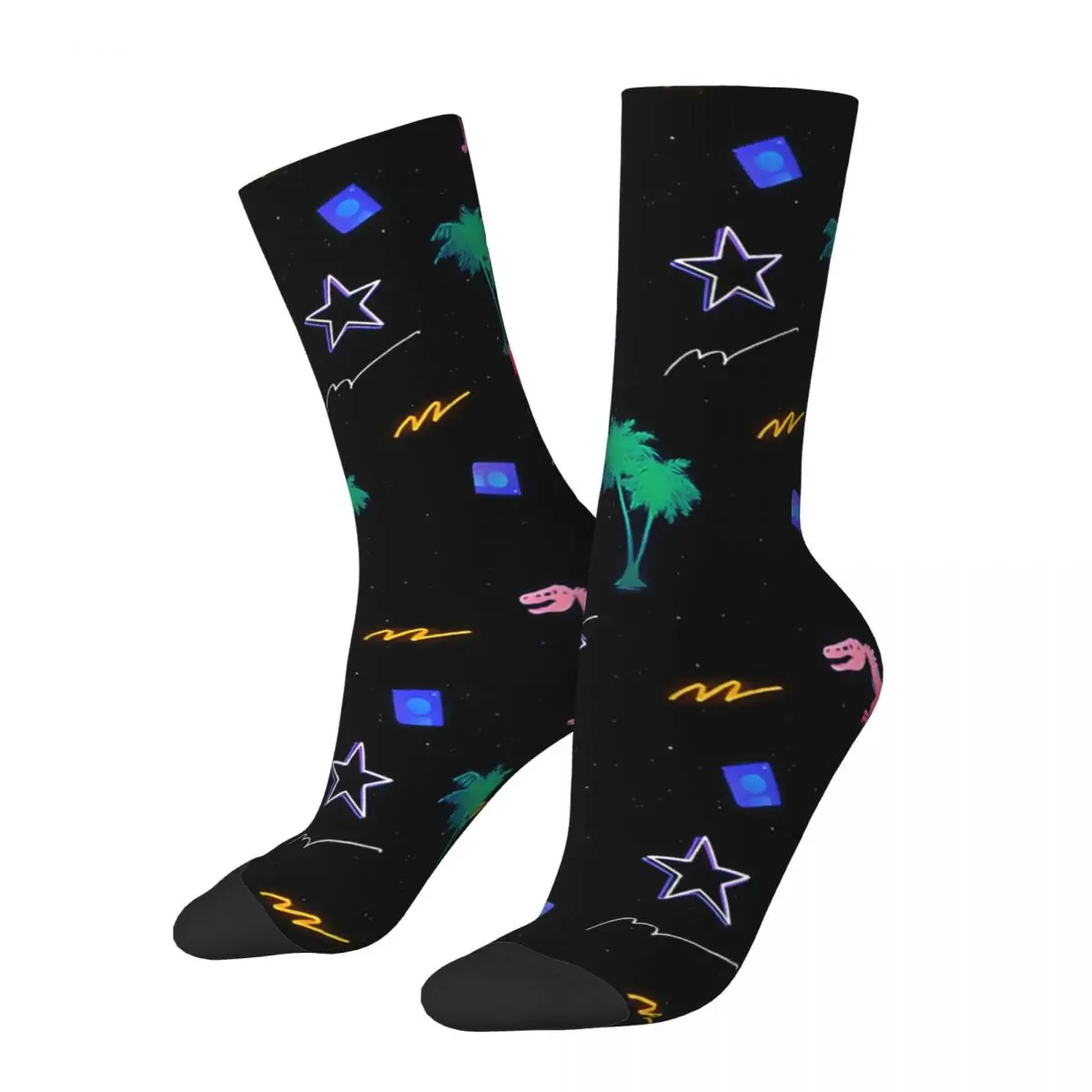 Vintage 80'S Dinosaur Pattern Men's compression Socks Unisex Harajuku Seamless Printed Novelty Crew Sock