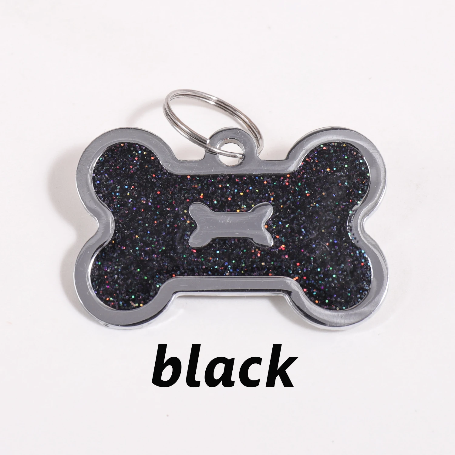 Gliterende gepersonaliseerde tekst hondenlabels, gepersonaliseerde naam honden ID-tag, laser gegraveerde tekst en nummer, halsband hanger, gepersonaliseerde naam huisdier ID-tag