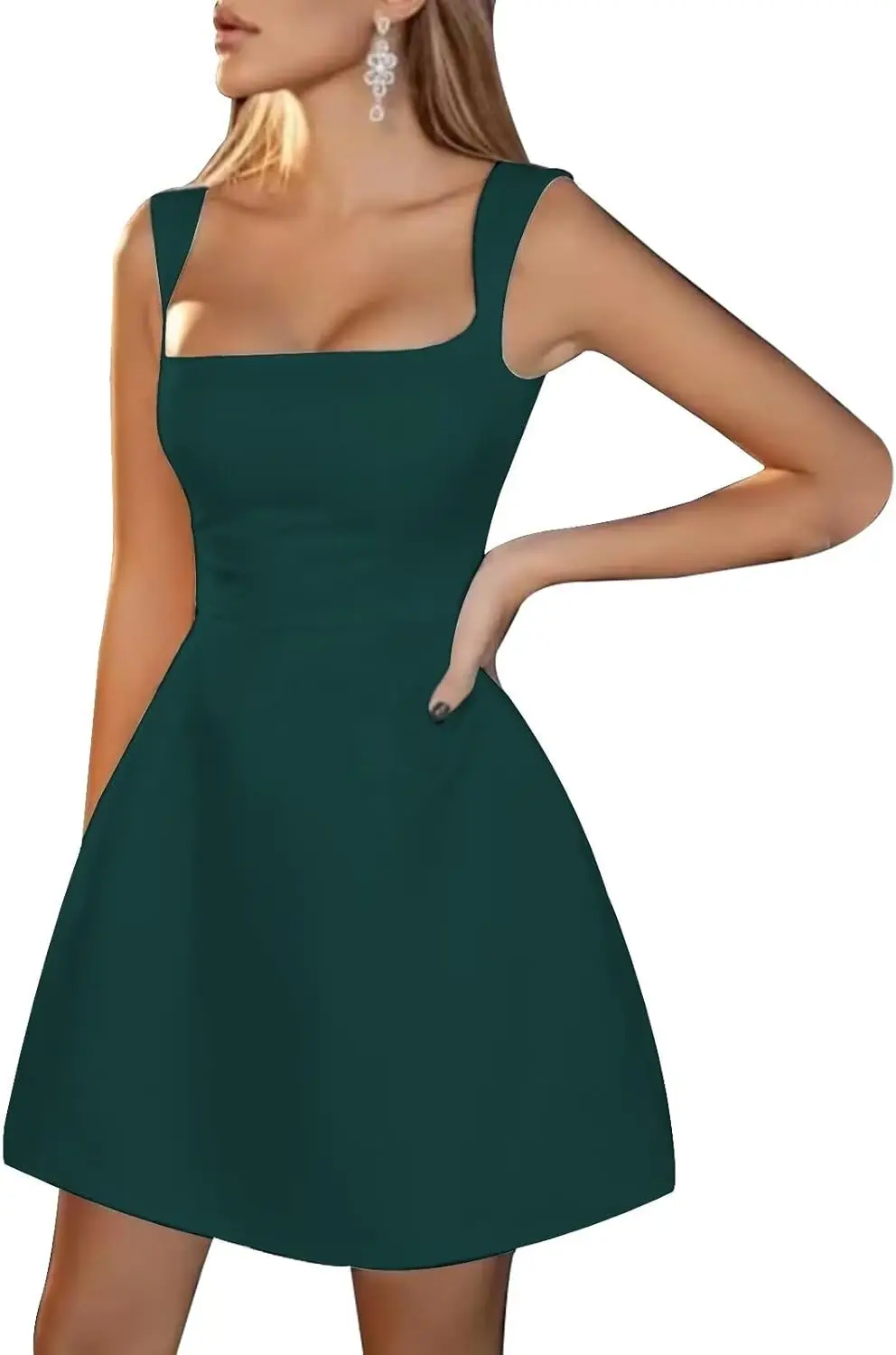 المراهقين الساتان ساحة الرقبة ألف خط العودة للوطن حفلة موسيقية فستان قصير بسيط حفل زفاف فوق الركبة ثوب قصير